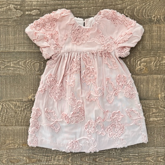 Zara Soft Pink Textured Floral Dress 4 - Picture 3 of 8